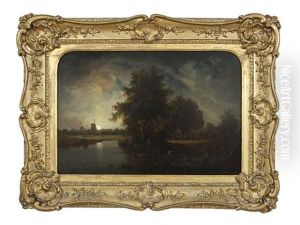 Moonlit Riverscape With Figures Boating