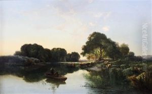 Extensive River Landscape Thought To Be Henley Reaches On The River Thames by Edward Charles Williams