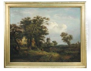 View Of A Mill In A Wooded Landscape With A Gypsy Encampment