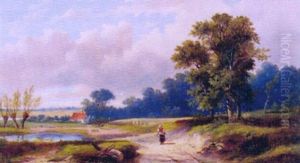 An Expansive Landscape With Distant Village And Figure by Frederick Dickinson Williams