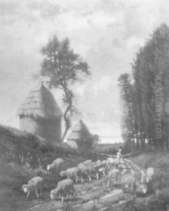 Shepherdess And Flock On The Road To Pasture Shepherdess And Flock On The Road To Pasture