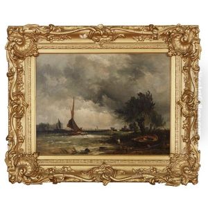Shipping In An Estuary With A Fisherman And A Windmill by George Augustus Williams