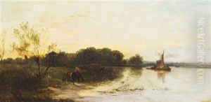 Figures In River Landscape by George Augustus Williams