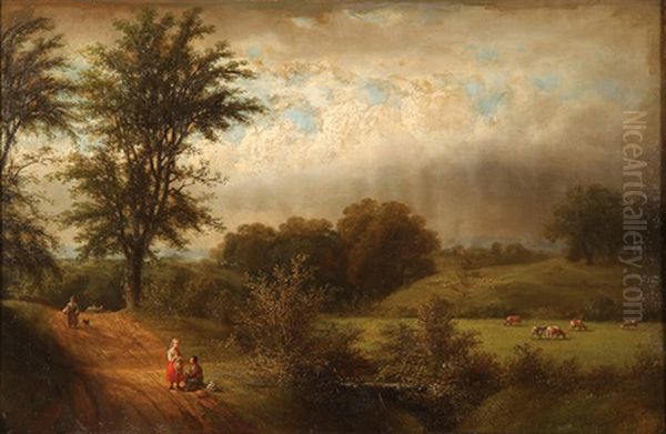 Expansive Landscape With Figures And Grazing Cattle - view 1