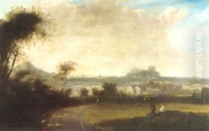 A View Of Edinburgh From Inverheath With Two Figures by James Francis Williams