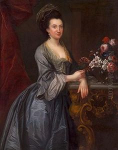 A Portrait Of A Lady, Three-quarter Length, In A Blue Dress With A Floral Still Life