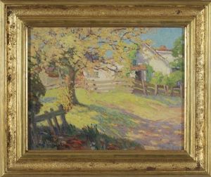 Sunlit Farm House With Fence