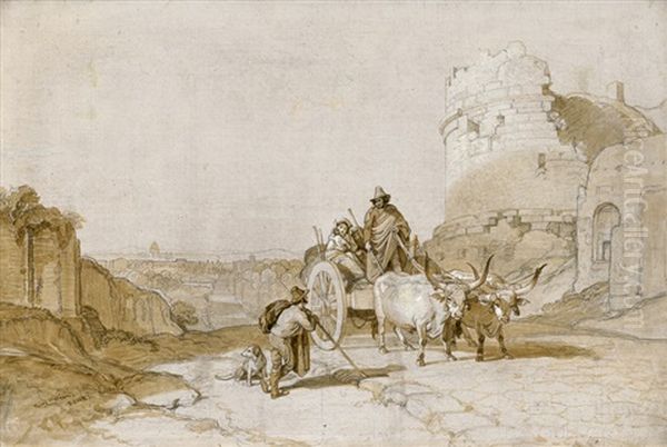 Italienische Bauernfamilie Auf Einem Ochsenkarren An Der Via Appia Beim Grab Der Caecilia Metella - view 1