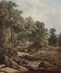 Forest Stream With Figures by Walter Heath Williams