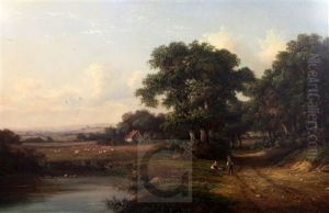 Boys Beside A Pond In An Extensive Landscape by Walter Heath Williams