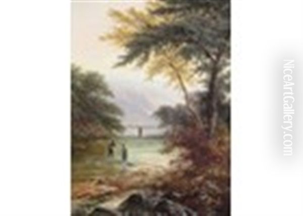 Wharfe Bridge; Figures Fishing (a Pair) - view 1