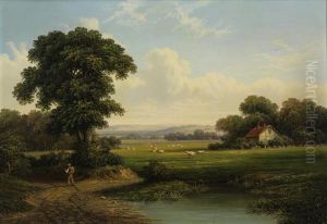 Country Path With Figure And Grazing Sheep by Walter Heath Williams