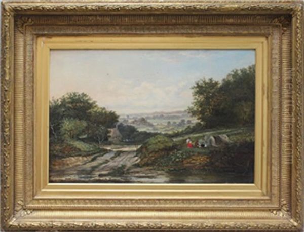 Weite, Englische Landschaft Mit An Lagerfeuer Rastendem Bauern - view 1