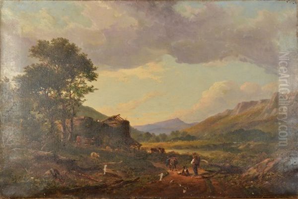 Figures In A Valley Landscape - view 1