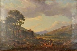 Figures In A Valley Landscape by William (of Plymouth) Williams