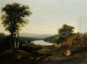 Extensive Wooded Landscape With Cottage Beyond by William (of Plymouth) Williams
