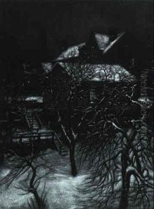 Snow-covered House On Dark Night by Albert Curtis Williamson