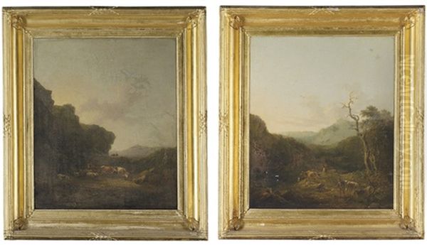 A Landscape With Cattle In Pasture (+ A Landscape With Cattle In A Gorge; Pair) - view 1