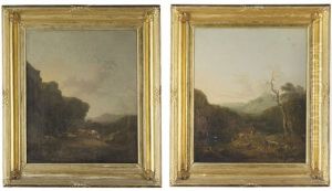 A Landscape With Cattle In Pasture (+ A Landscape With Cattle In A Gorge; Pair) by Daniel Williamson