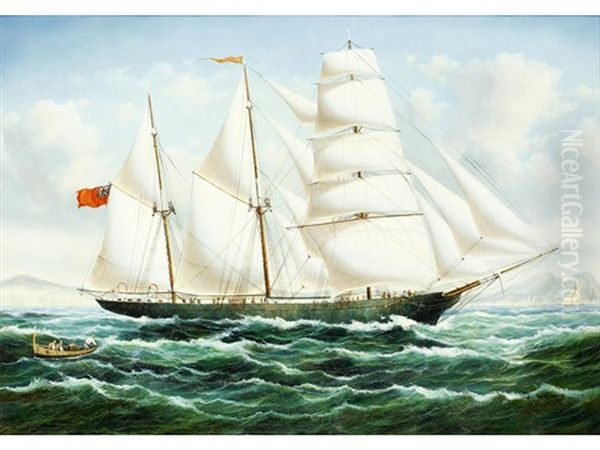 Three-masted Sailing Vessel Off The Coast - view 1