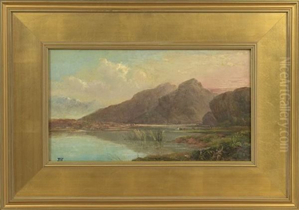 Mountainous River Landscape With Cattle - view 1