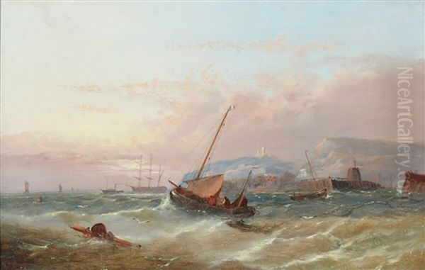 Seascape With Sailing Ships And Fishing Boats Off The Coast - view 1