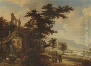 Flusslandschaft Mit Wassermuhle Und Ruine by Claes Jansz van der Willigen