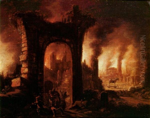 Aeneas And His Family Fleeing Burning Troy - view 1