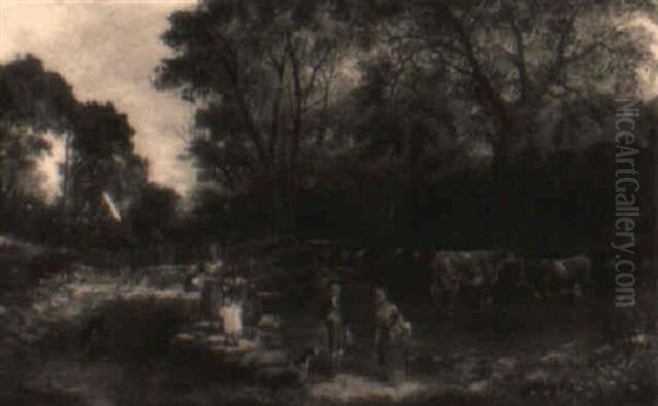 Large Pastoral Scene With Figures And Cows - view 1