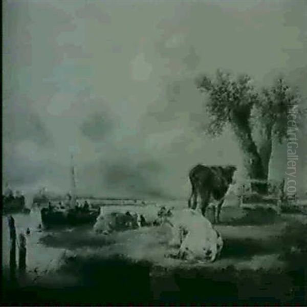 Cows Grazing Near An Estuary - view 1