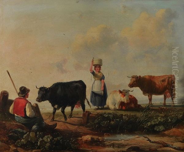 Landscape With Farm Folk And Cattle - view 1