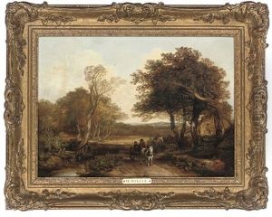 A Horse And Cart On A Path (+ A Shepherd With His Flock; Pair)