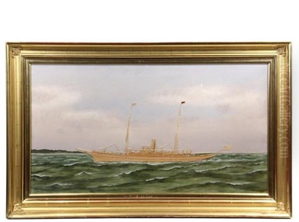 Yacht Portrait, Portside View, Shoreline Behind - view 1