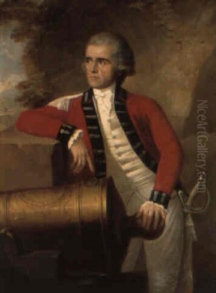 Portrait Of An Officer In Uniform Leaning On A Battlement By A Canon - view 1