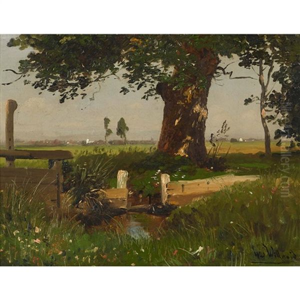 Sommerlandschaft Mit Bachschleuse Und Baum - view 1