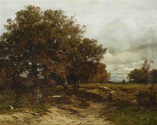 Farmers Wife And Goat In Autumn Landscape - view 1