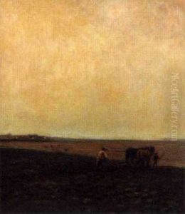 A Ploughing Scene At Potton, Bedfordshire by Edgar W. Wills