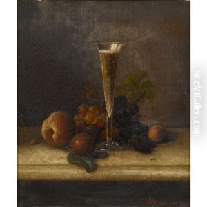 Still Life With Champagne Flute And Mixed Fruits On A Marble Ledge by Peter Joseph Wilms
