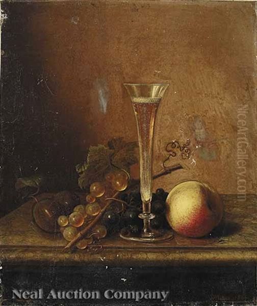 Still Life Of White Grapes, Champagne Flute And Apple - view 1