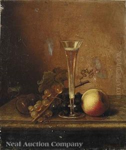 Still Life Of White Grapes, Champagne Flute, And Apple by Peter Joseph Wilms