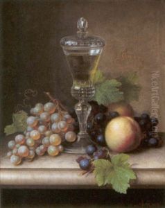 Stilleben Mit Weintrauben, Pfirsichen Und Glaspokal by Peter Joseph Wilms