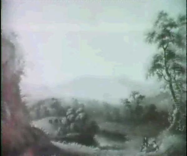 An Extensive Mountainous Landscape Near Lassan, With Travellers Resting By A Road - view 1