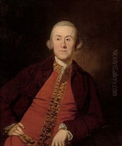 Portrait Of A Gentleman In A Burgundy Jacket And A Red Waistcoat With Gold Trim
