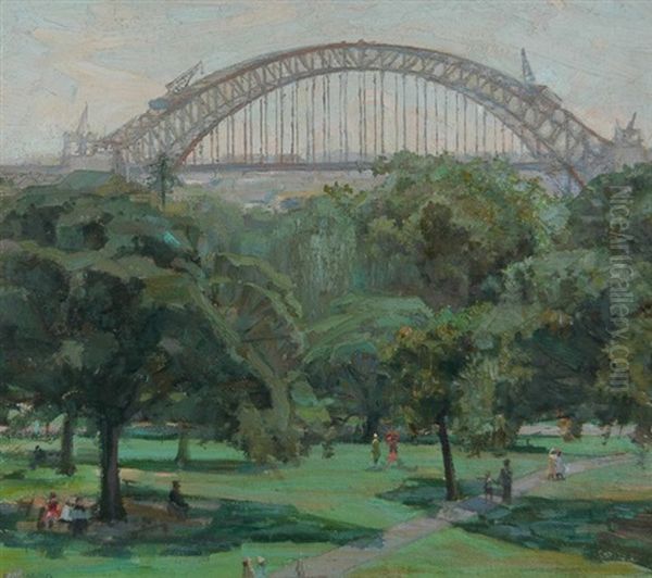 Sydney Harbor Bridge Under Construction From The Botanic Gardens - view 1