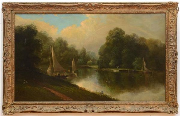 River Landscape With Sailboats - view 1