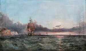 Seascape With Sailing Ships And Sunset