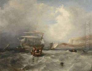 Vessels In Choppy Waters Off The Coast by John James Wilson