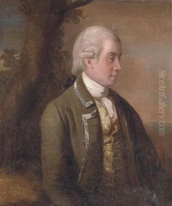 Portrait Of A Gentleman, Traditionally Identified As Robin Adair, Half-length, In A Brown Coat With Silver Trim, By A Tree In A Landscape