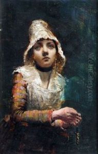 Young Girl Holding A Crucifix (study) by Oscar Wilson