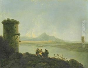 A River Landscape With Figures, Mountains Beyond by Richard Wilson